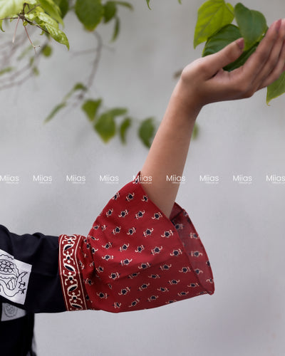 South Cotton Dress Kurti | Pintuck V-Neck + Bell Sleeves | Black