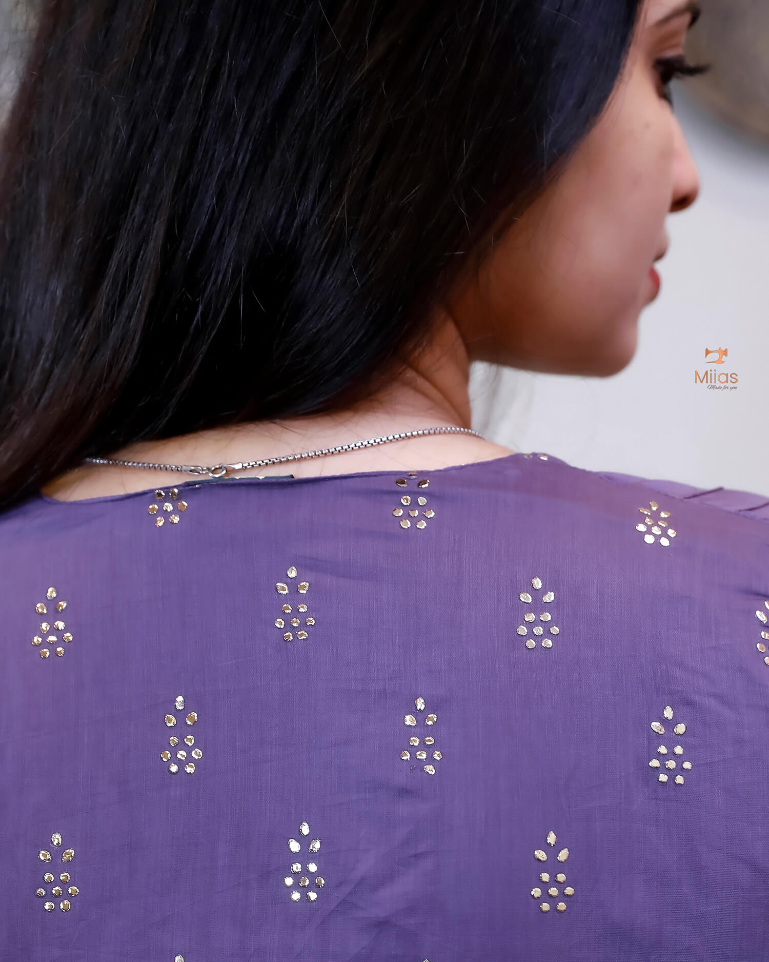 Mul Chanderi Five-Panel Dress Kurti: Golden Mukesh Work-Violet.