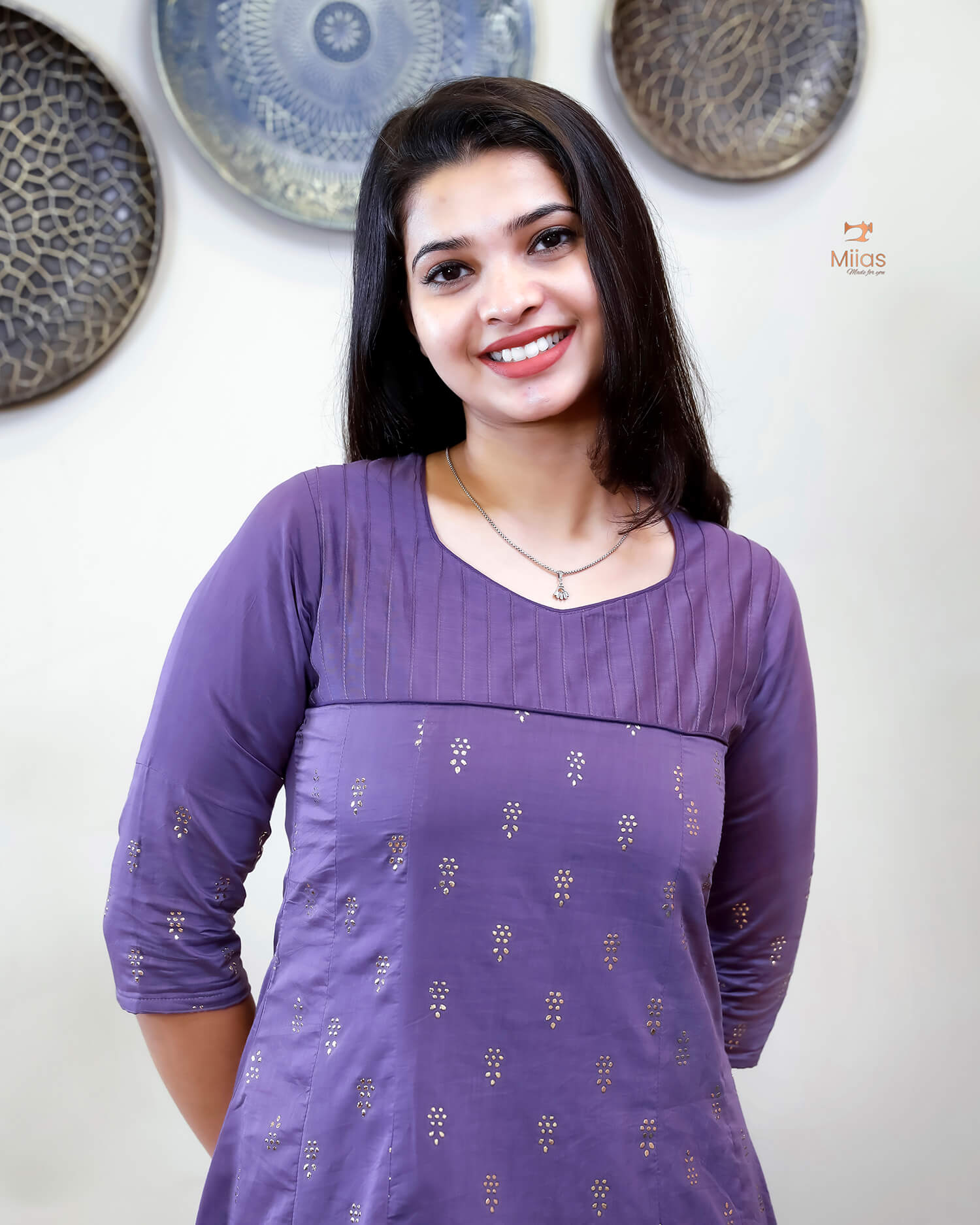 Mul Chanderi Five-Panel Dress Kurti: Golden Mukesh Work-Violet.