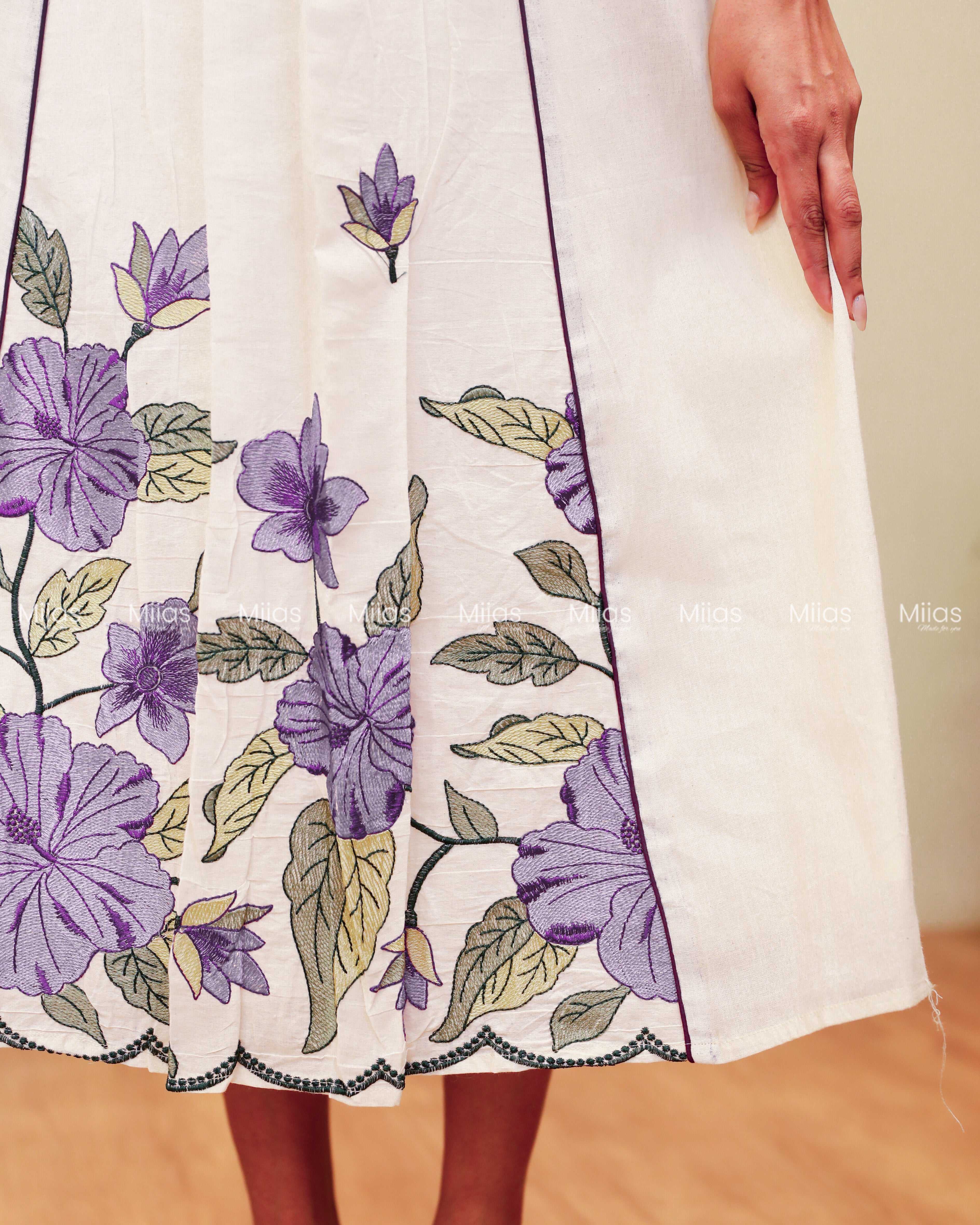 Kora Cotton 3-Panel Dress Kurti | Embroidered + Pleats | Off-White