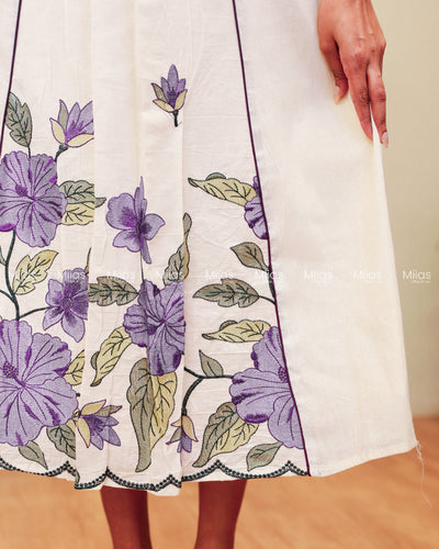 Kora Cotton 3-Panel Dress Kurti | Embroidered + Pleats | Off-White