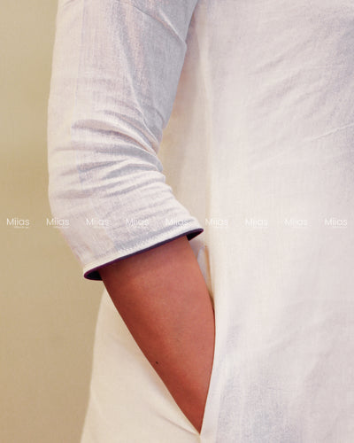 Kora Cotton 3-Panel Dress Kurti | Embroidered + Pleats | Off-White