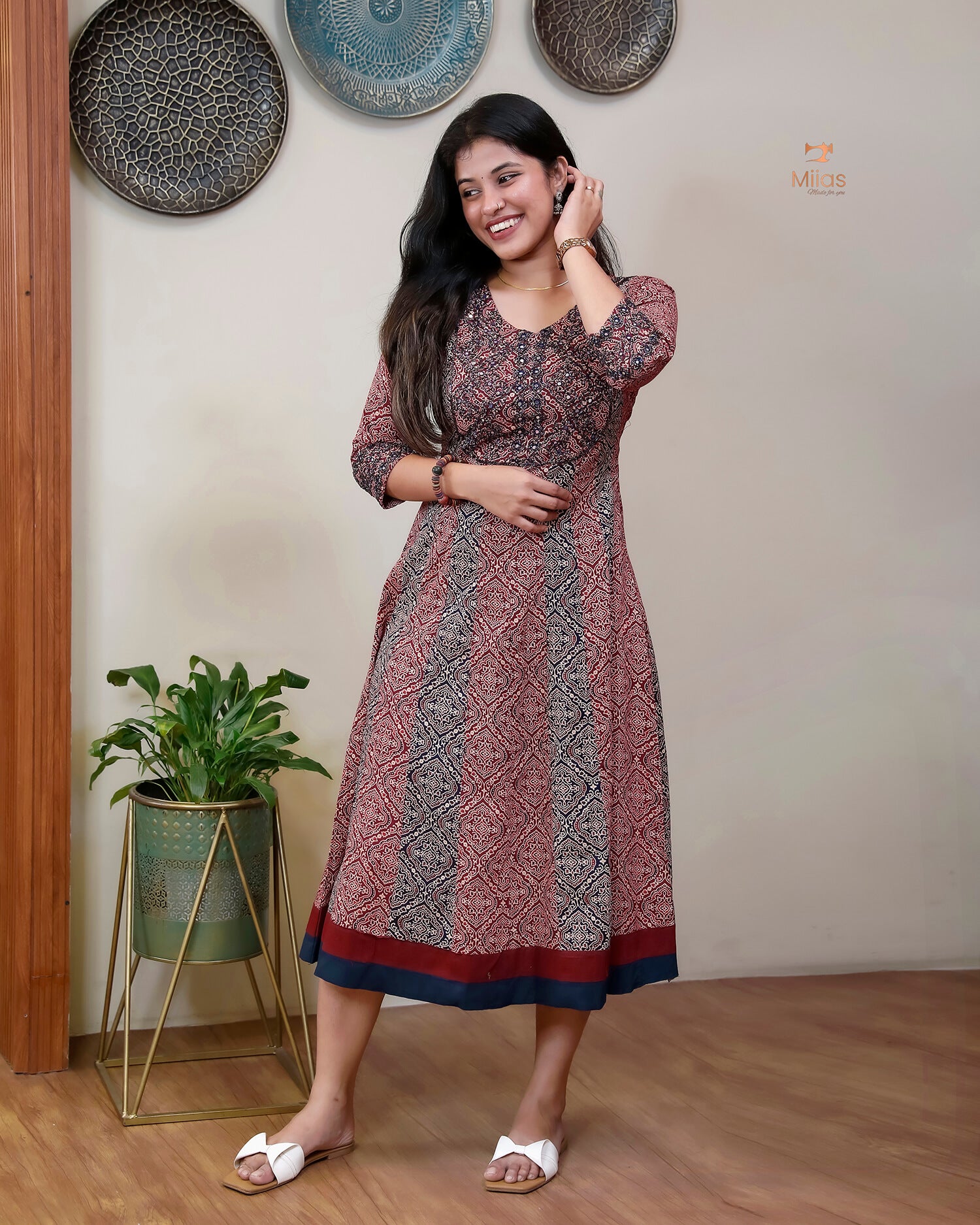 Ajrakh printed cotton panel-cut kurti