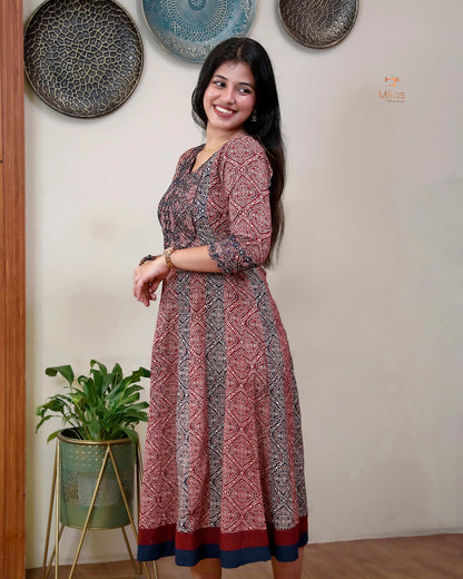 Ajrakh printed cotton panel-cut kurti