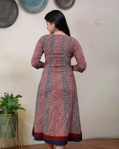 Ajrakh printed cotton panel-cut kurti