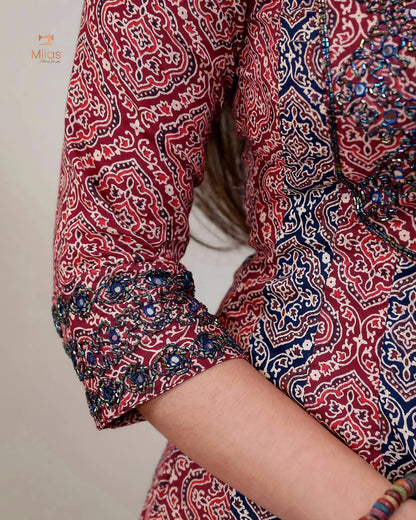 Ajrakh printed cotton panel-cut kurti