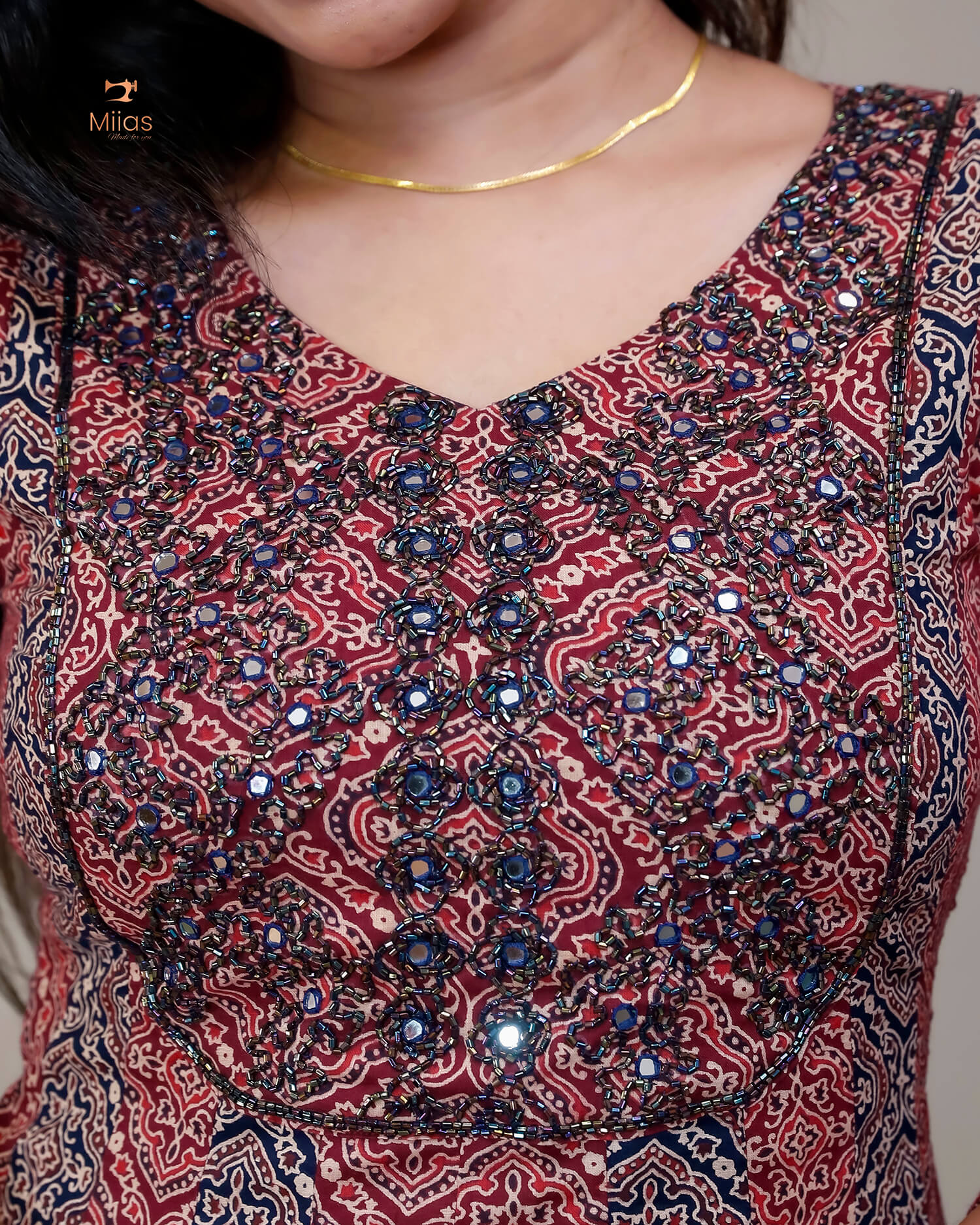 Ajrakh printed cotton panel-cut kurti
