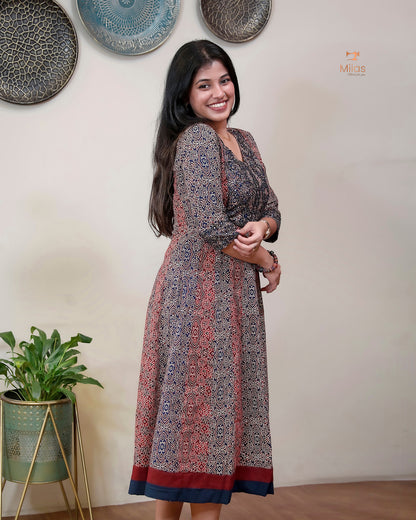 Ajrakh printed cotton panel-cut kurti