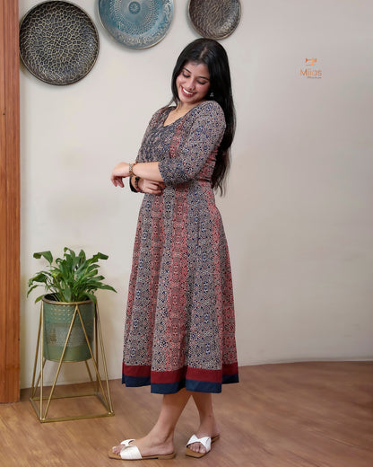 Ajrakh printed cotton panel-cut kurti