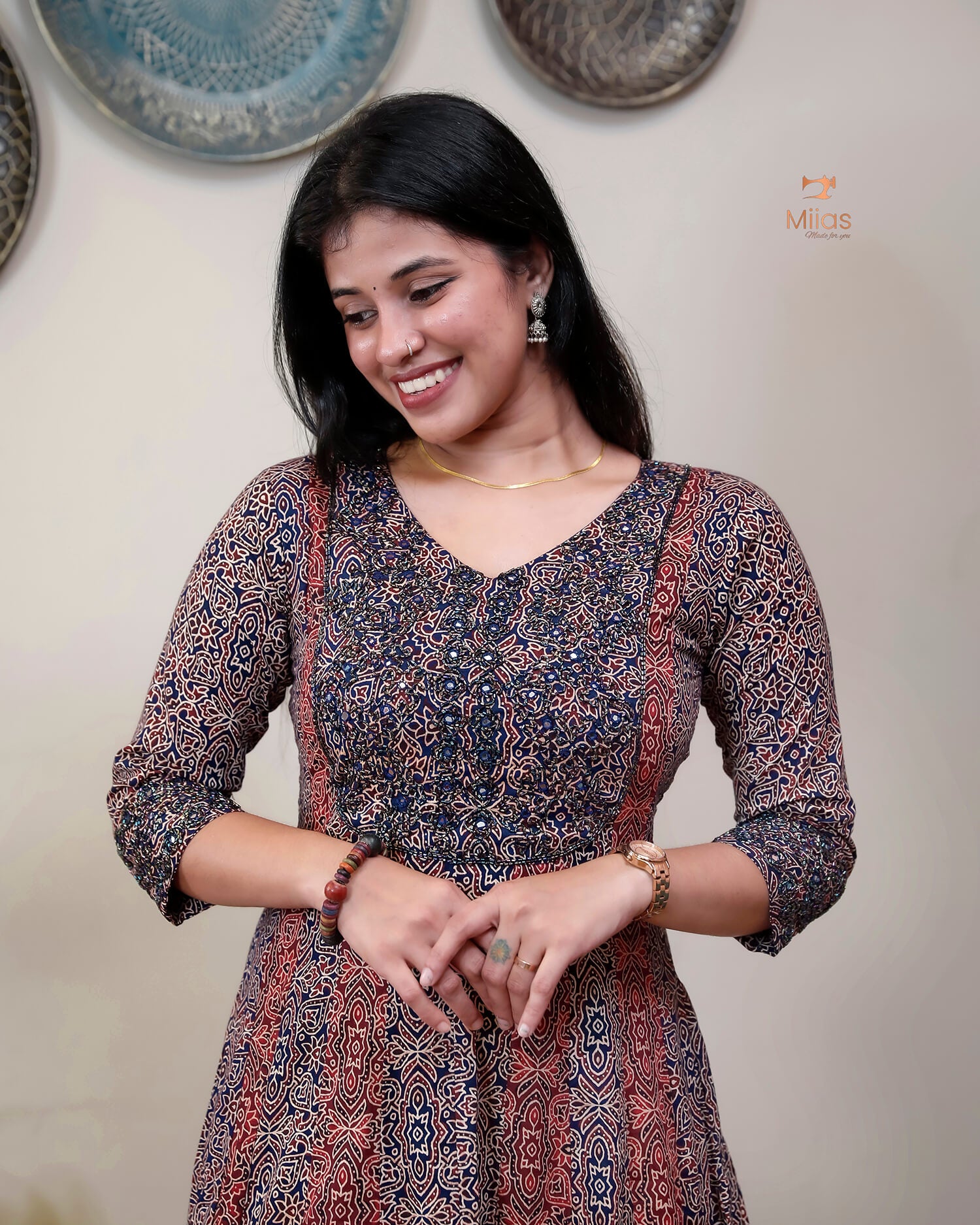 Ajrakh printed cotton panel-cut kurti
