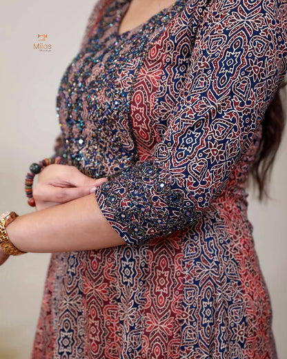 Ajrakh printed cotton panel-cut kurti