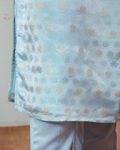 Tissue Jacquard Co-ord Set: Printed Top & Matching Crepe Bottoms-Pastel Green.