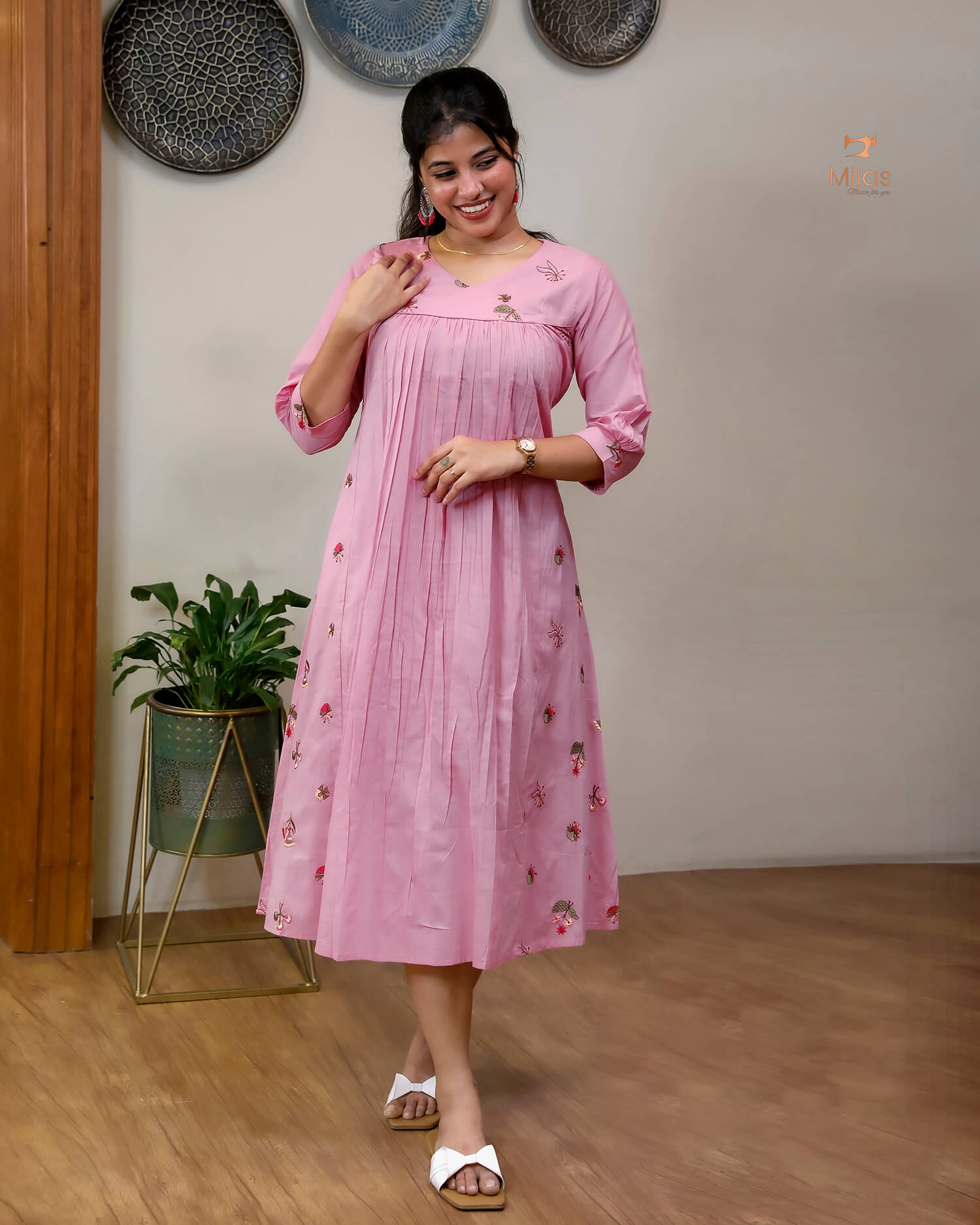 Cotton Pleated & Embroidered Designer Dress Kurti