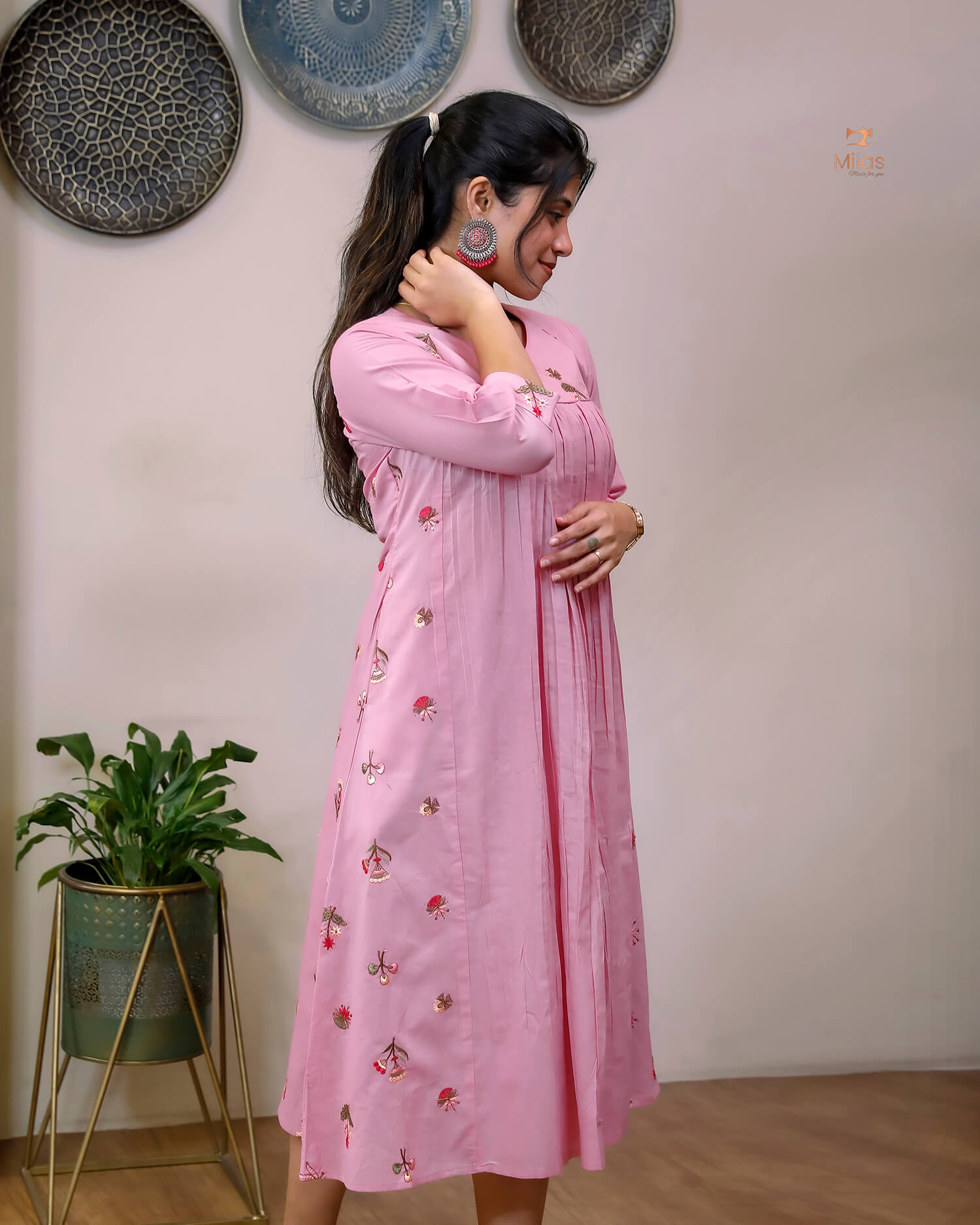 Cotton Pleated & Embroidered Designer Dress Kurti