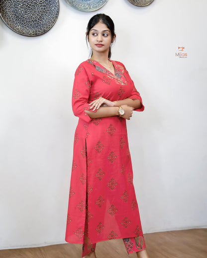 Pure Cotton Co-ord Set: Breathable Printed Elegance-Pink.