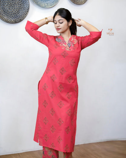 Pure Cotton Co-ord Set: Breathable Printed Elegance-Pink.