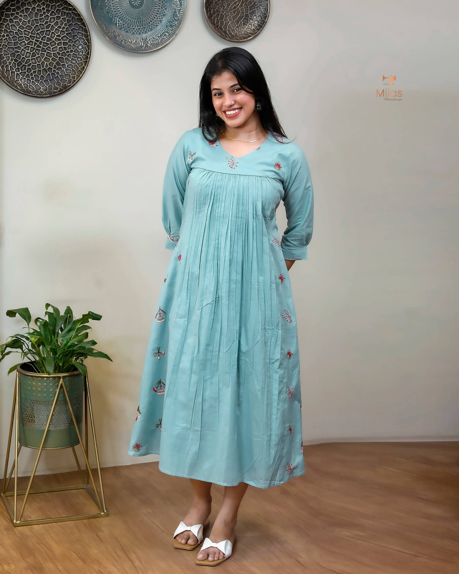 Cotton Pleated & Embroidered Designer Dress Kurti
