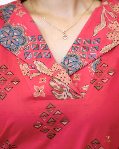 Pure Cotton Co-ord Set: Breathable Printed Elegance-Pink.