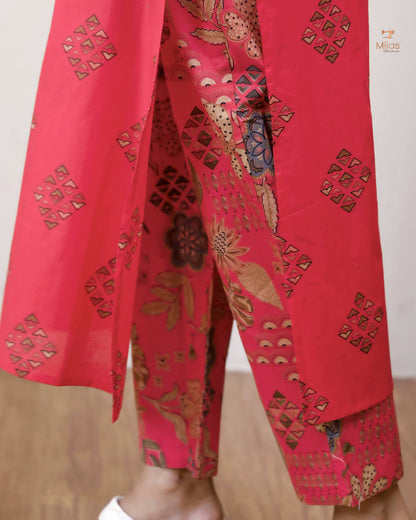 Pure Cotton Co-ord Set: Breathable Printed Elegance-Pink.