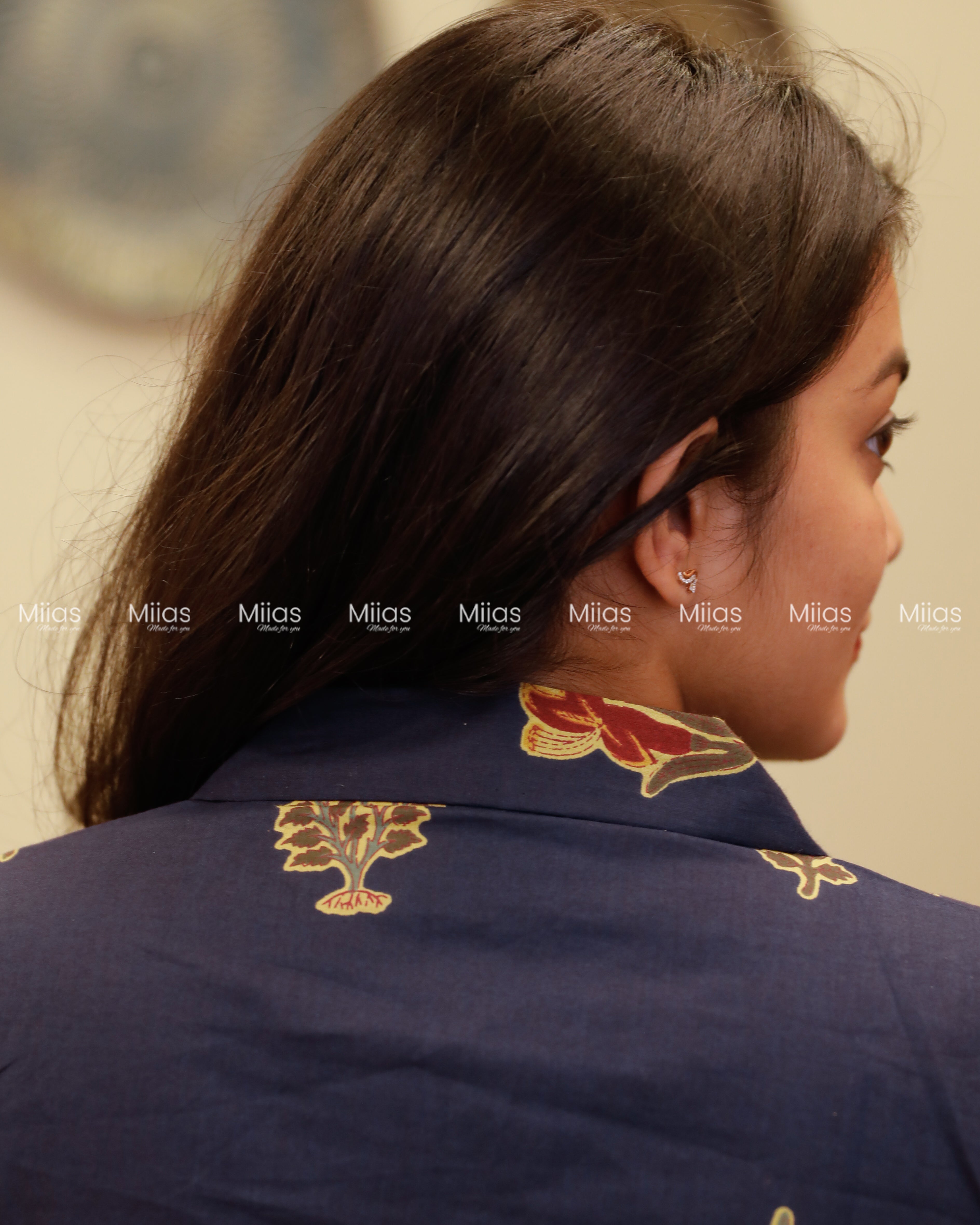 South Cotton Dress Kurti | Shirt Collar + Pleats + Pocket | Navy Blue