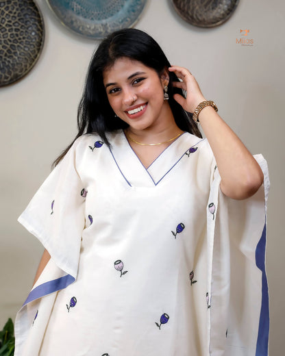 Embroidered Cotton Kaftan Dress – Relaxed V-Neck Resort Wear