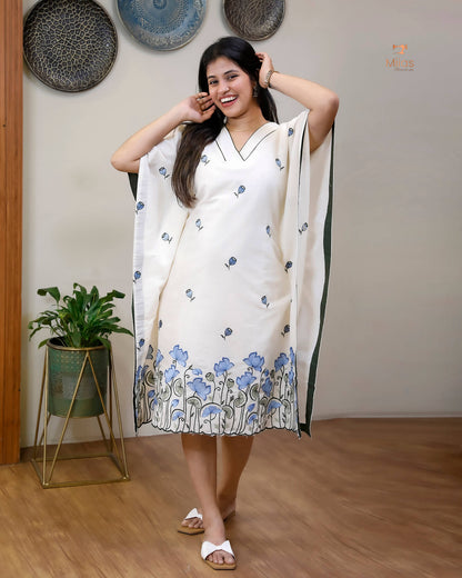 Embroidered Cotton Kaftan Dress – Relaxed V-Neck Resort Wear