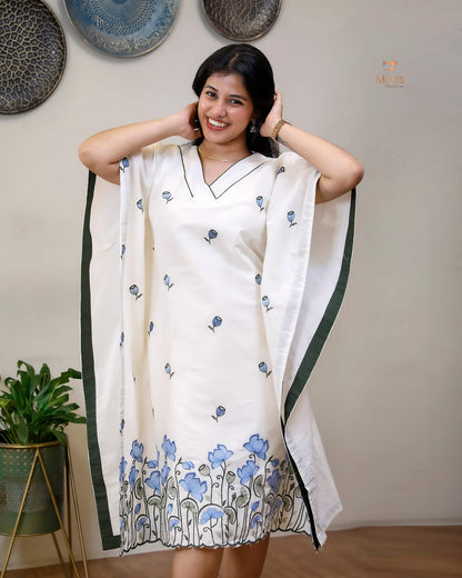 Embroidered Cotton Kaftan Dress – Relaxed V-Neck Resort Wear