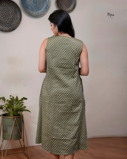 Cotton Maternity Dress with Nursing Access & Lace-Olive Green