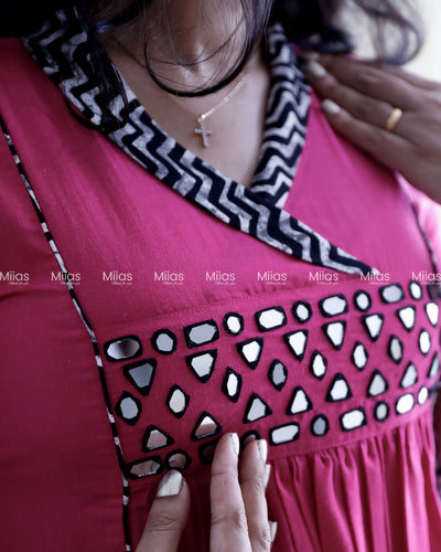 Cotton 3-Panel Kurti | Mirror Yoke + Contrast Neckline | Pink
