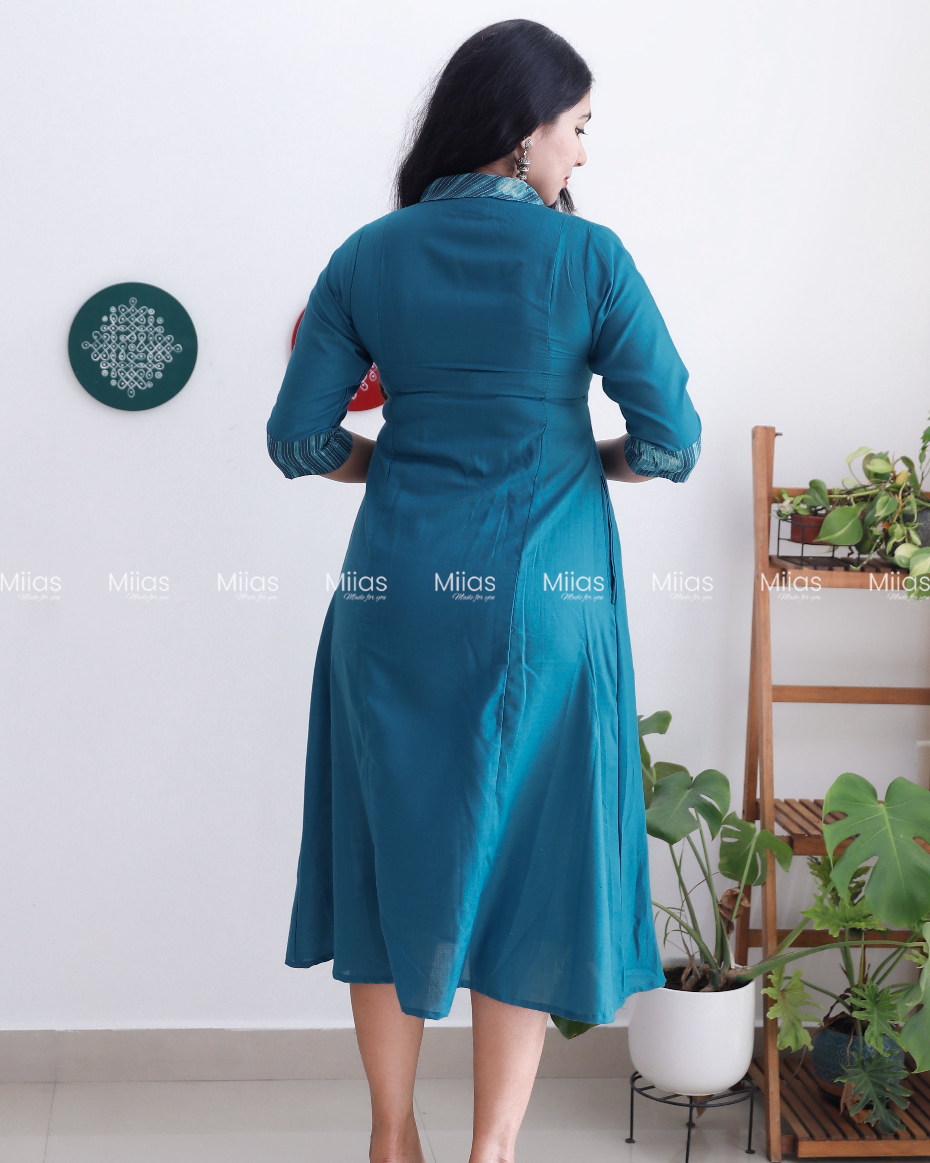 Cotton 3-Panel Kurti | Mirror Yoke + Contrast Neckline | Blue