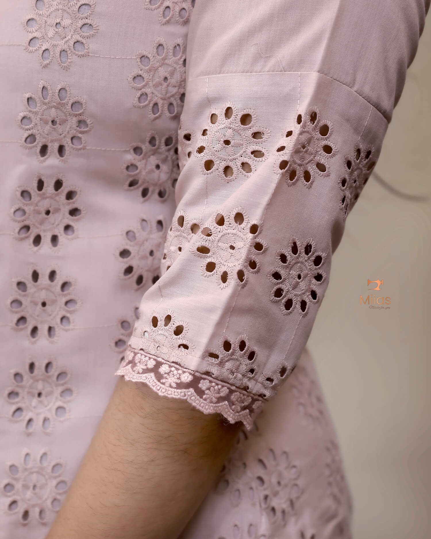 Hakoba Cotton Co-ord Set, Lace Detail & Pocket-Powder Pink