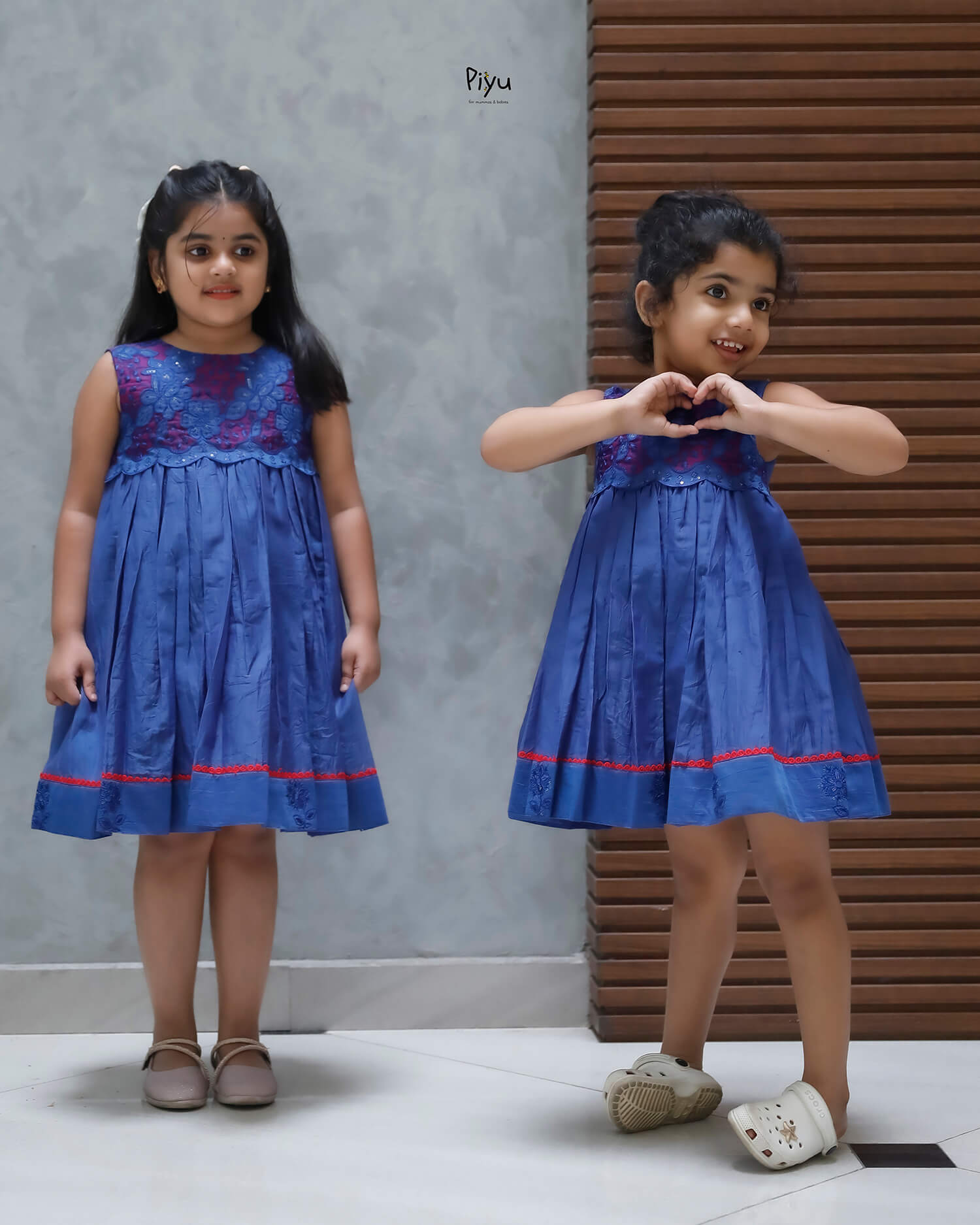 Elegant Mul Chanderi Frock with Tonal Applique & Lace-Blue.