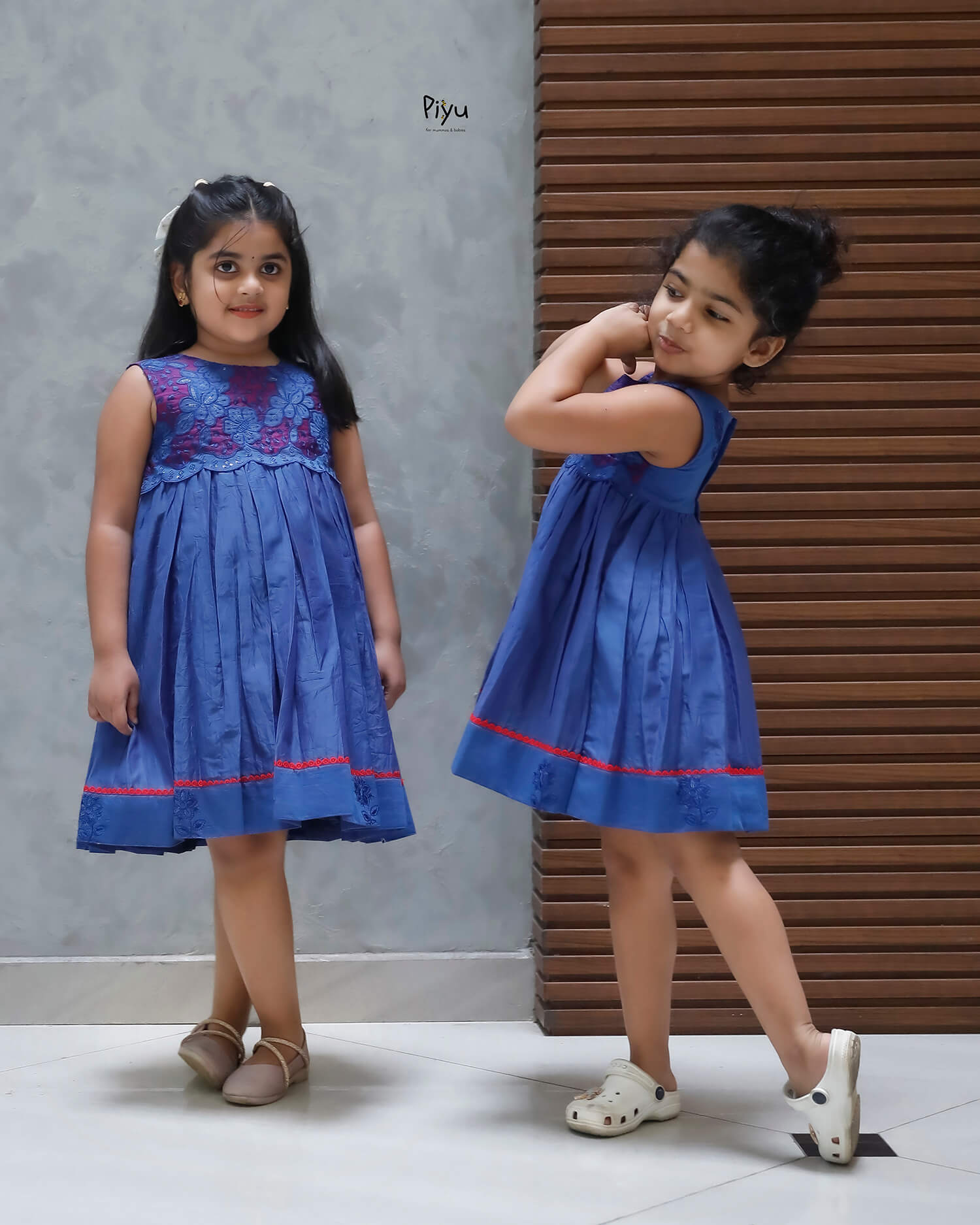 Elegant Mul Chanderi Frock with Tonal Applique & Lace-Blue.