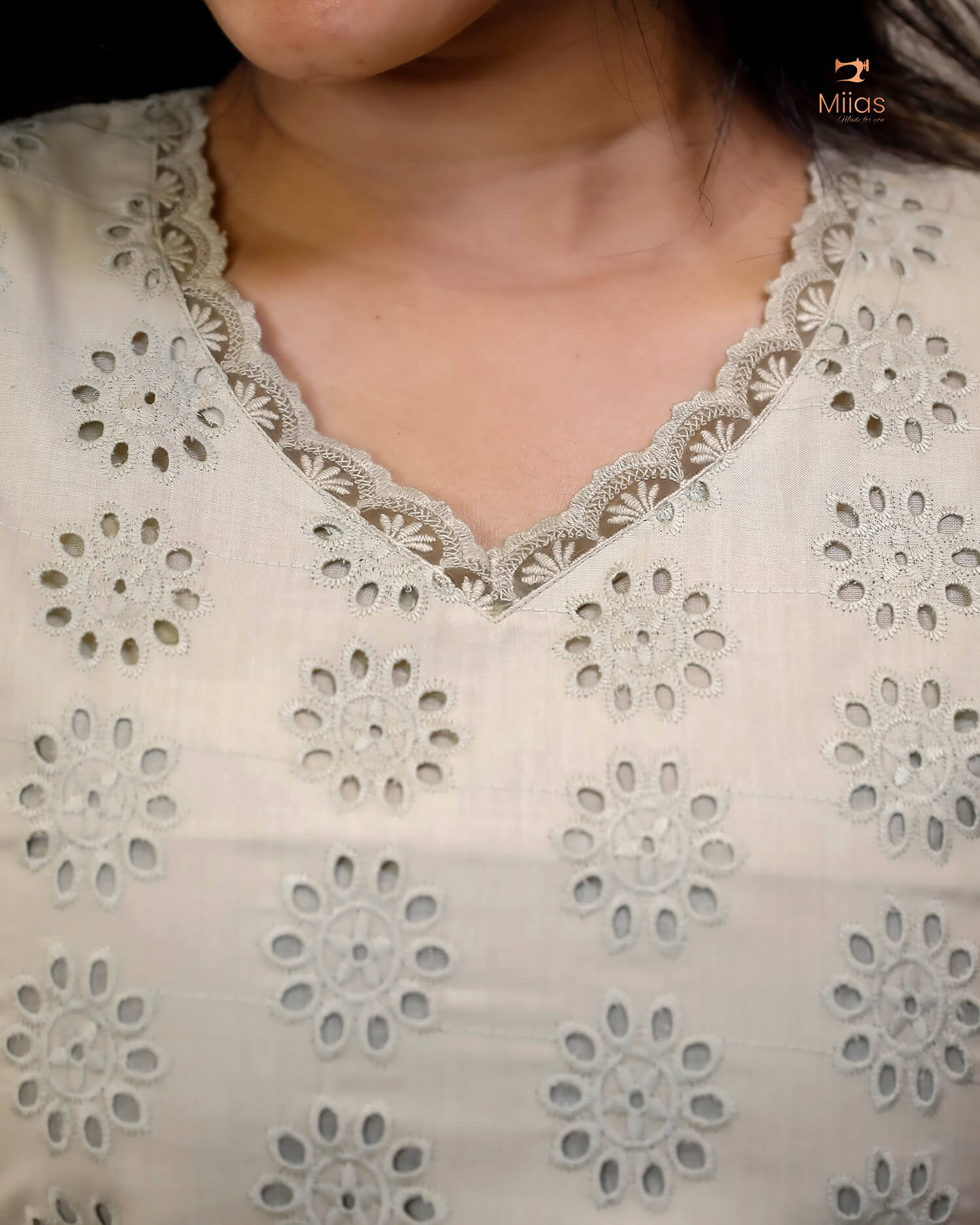 Hakoba Cotton Co-ord Set, Lace Detail & Pocket-Pista Green