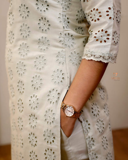 Hakoba Cotton Co-ord Set, Lace Detail & Pocket-Pista Green