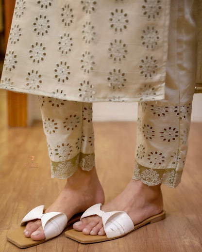 Hakoba Cotton Co-ord Set, Lace Detail & Pocket-Pista Green