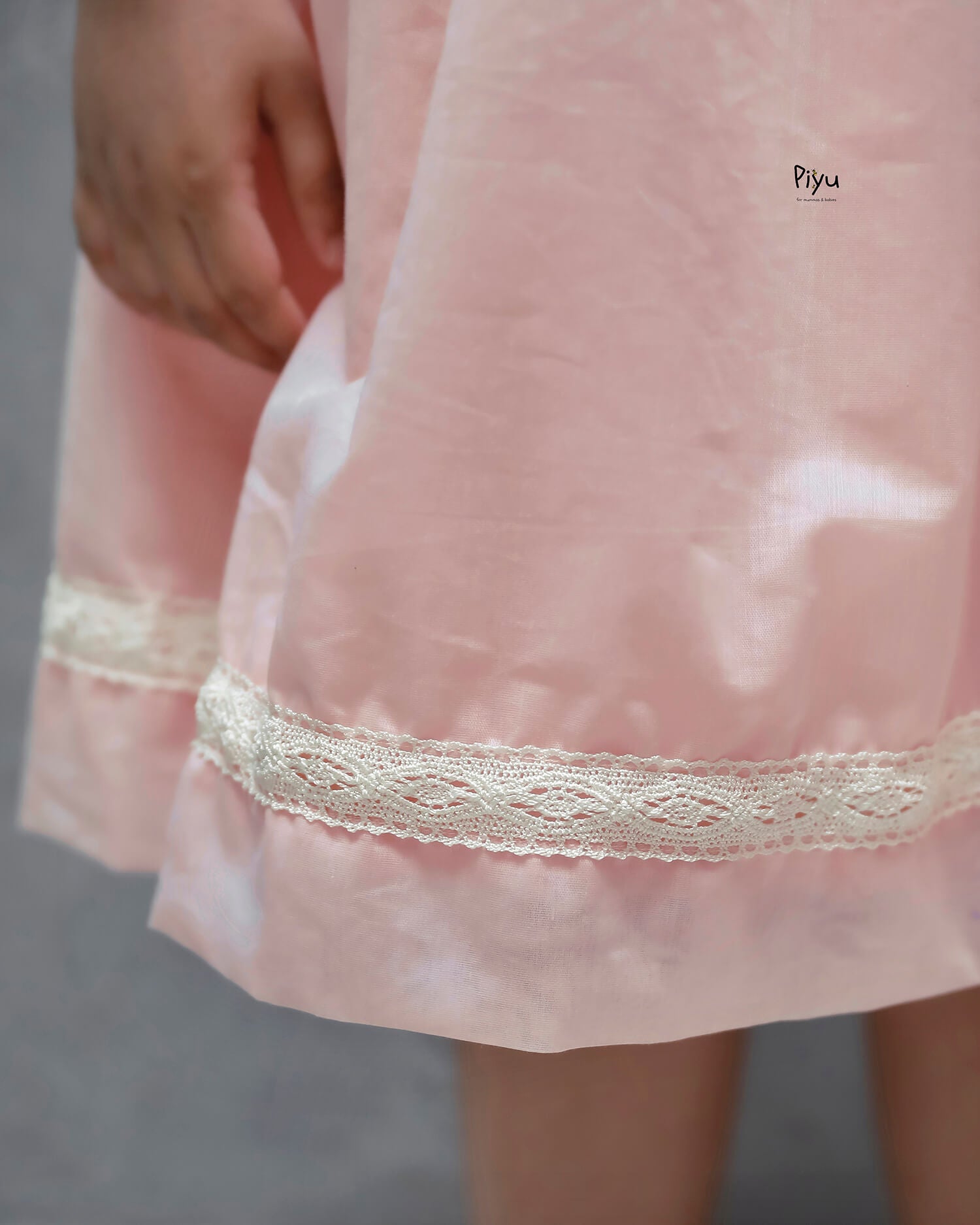 Mul Chanderi Frock: Beaded Net Yoke & Back Bow-Peach.