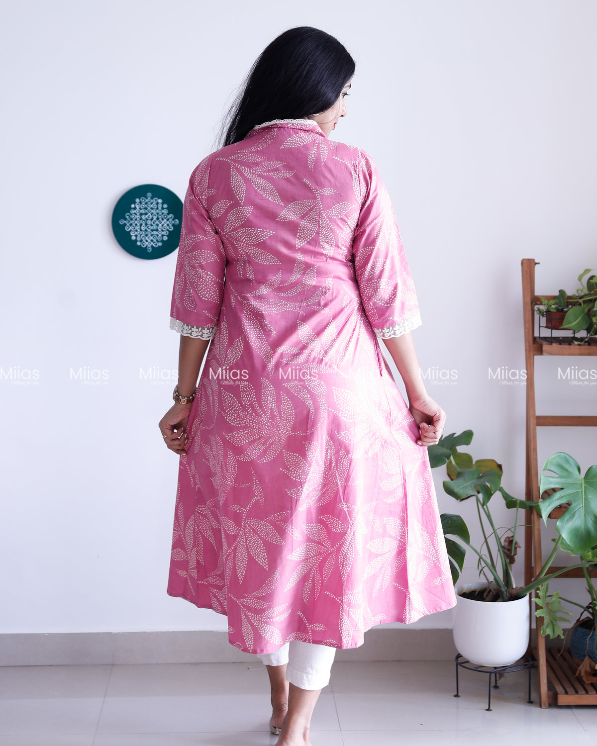 South Cotton Dress Kurti | Lace Collar + Pintucks + Pocket | Pink