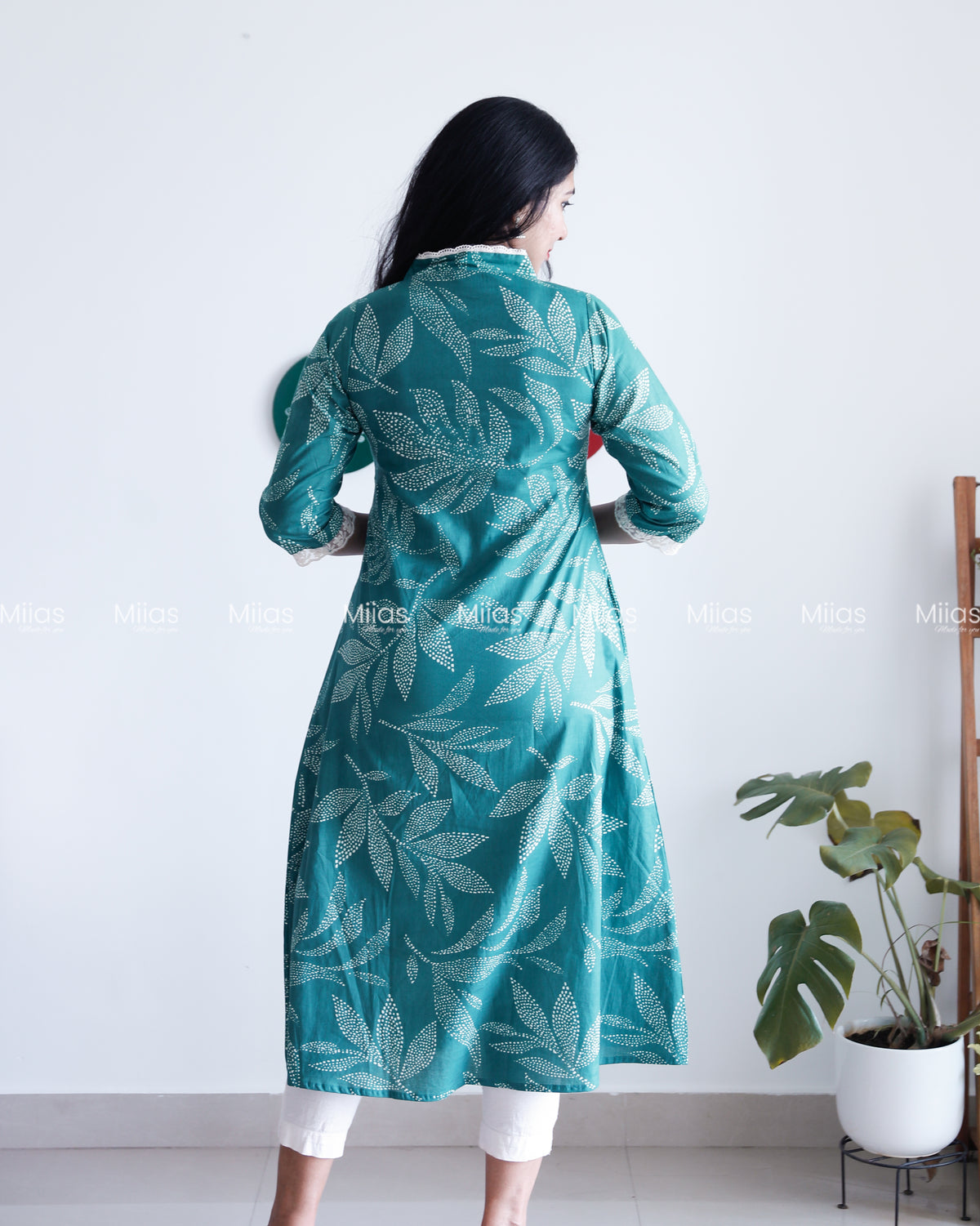 South Cotton Dress Kurti | Lace Collar + Pintucks + Pocket | Teal Blue