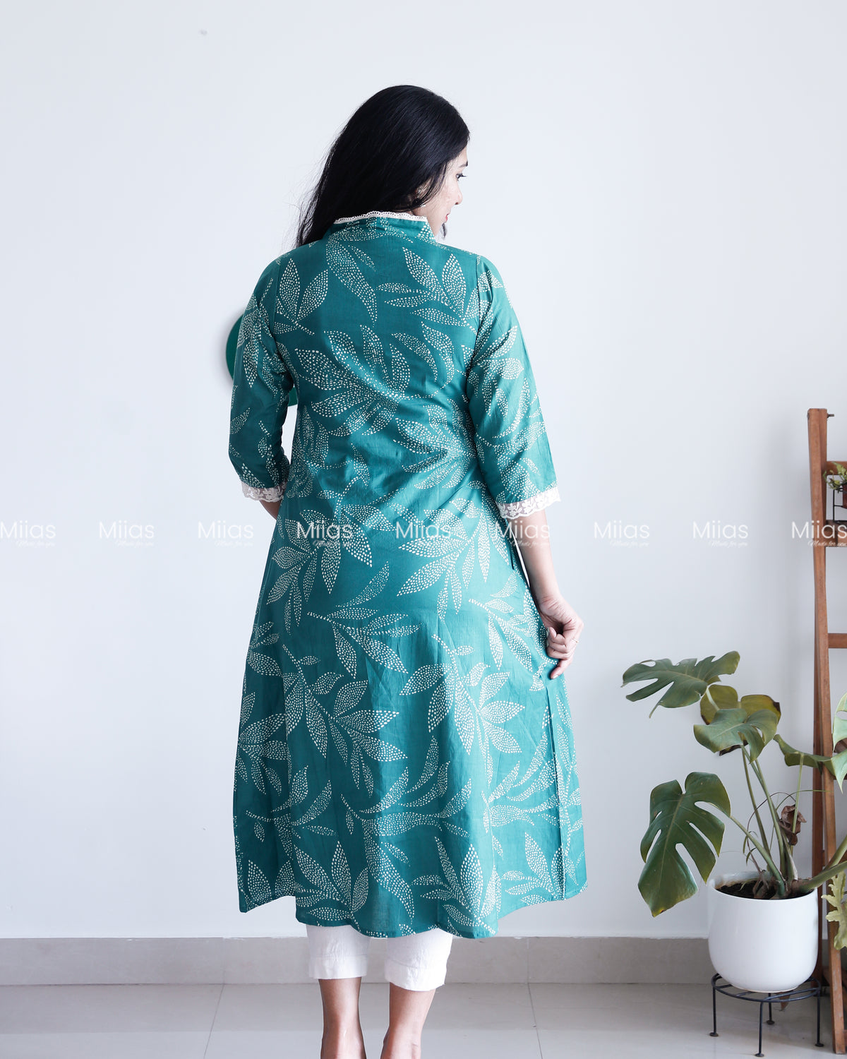 South Cotton Dress Kurti | Lace Collar + Pintucks + Pocket | Teal Blue