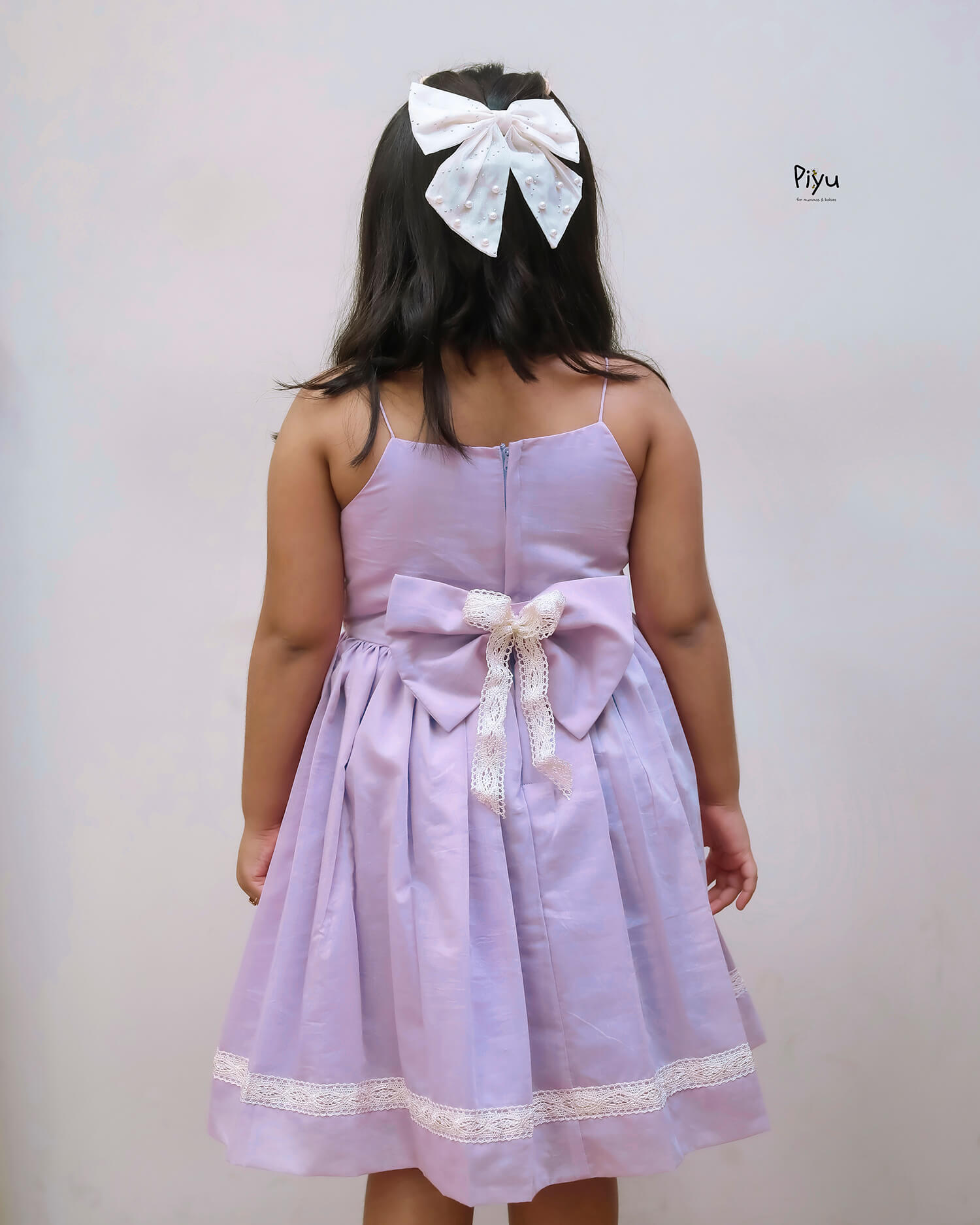 Mul Chanderi Frock: Beaded Net Yoke & Back Bow-Lavender.