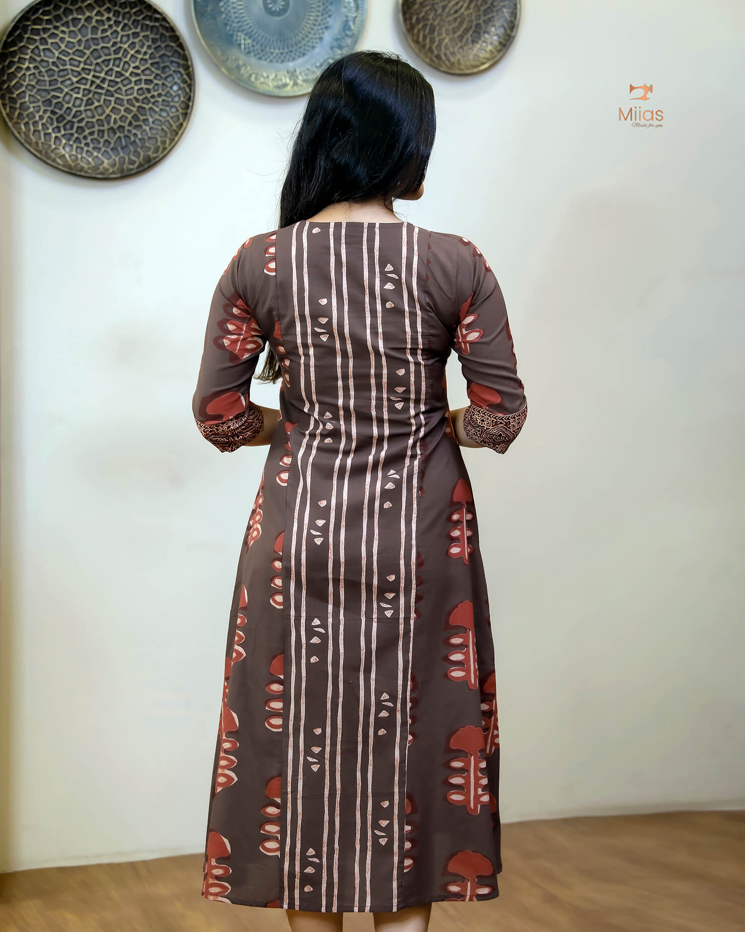 South Cotton Kurti: Beaded, Sequined Yoke & Ajrakh Sleeves