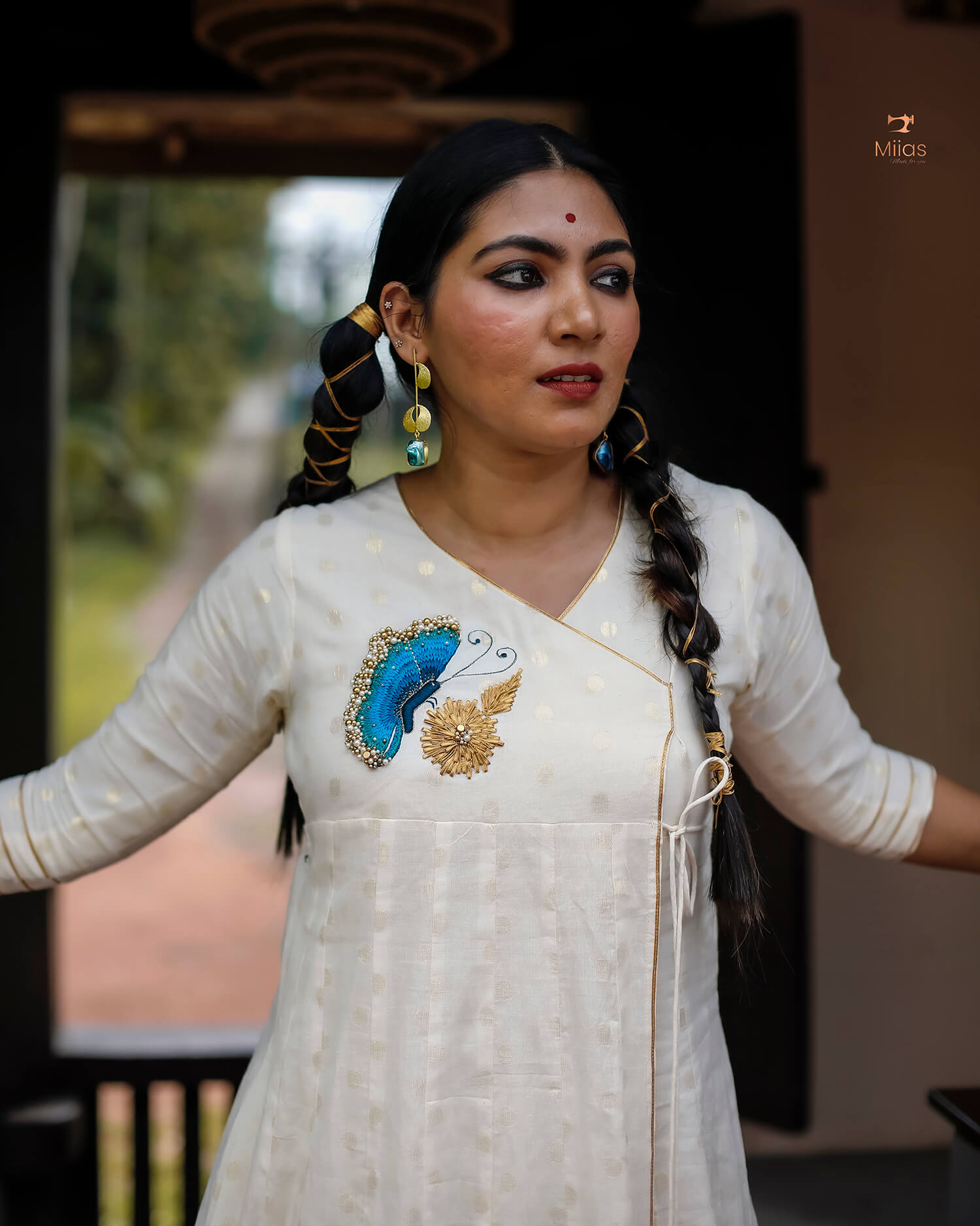 Elegant Lurex Cotton Wrap Around Kurti With Gota Patti & Embroidery-Onam 2025