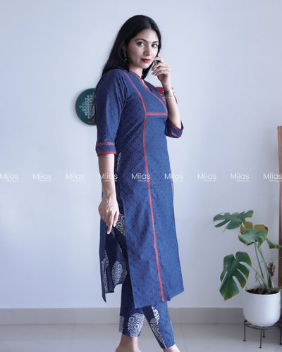 South Cotton Co-ord Set | Dual-Print Top + Matching Bottoms | Blue