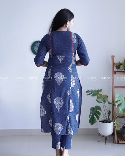 South Cotton Co-ord Set | Dual-Print Top + Matching Bottoms | Blue