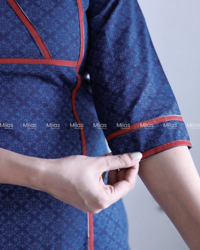 South Cotton Co-ord Set | Dual-Print Top + Matching Bottoms | Blue