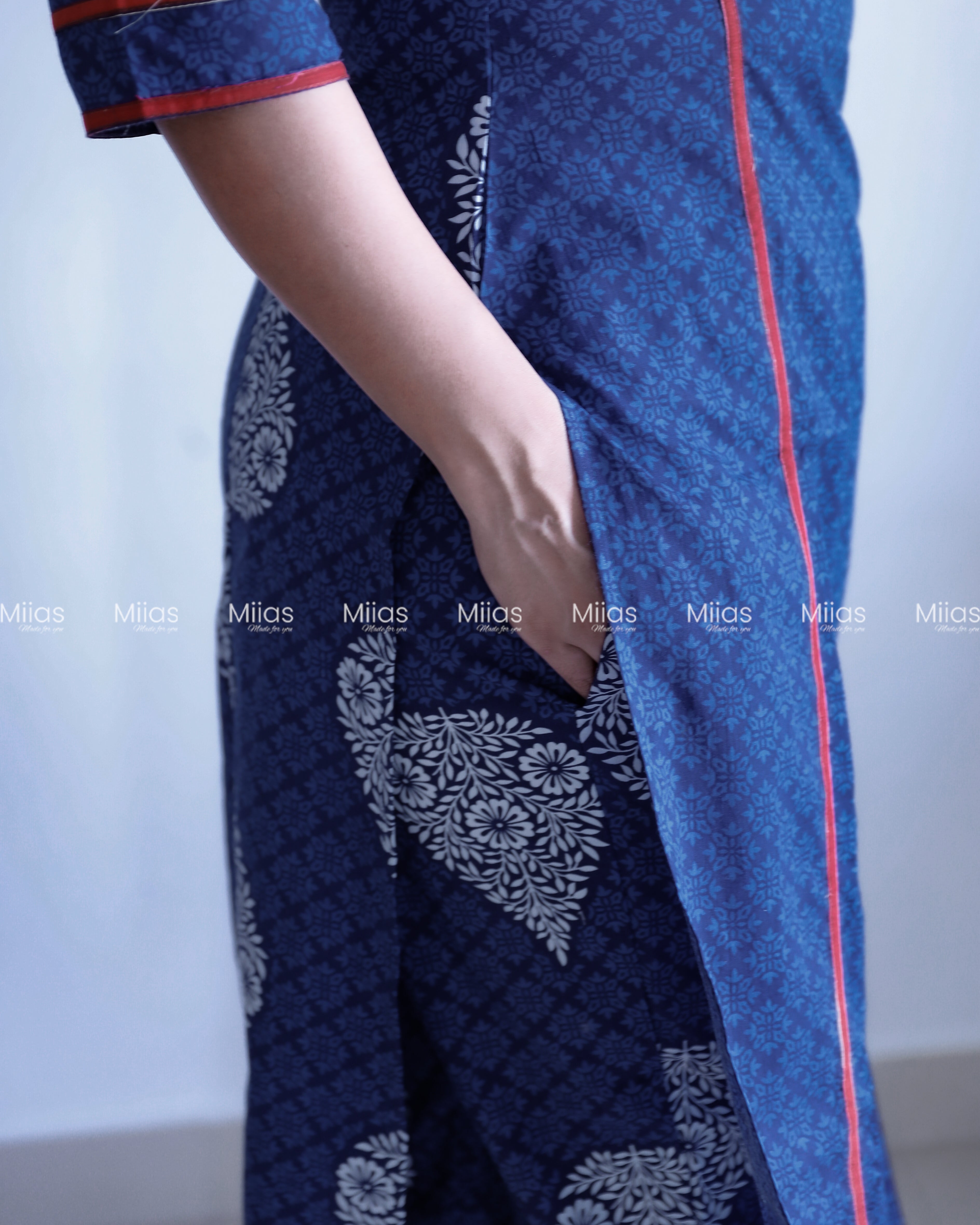 South Cotton Co-ord Set | Dual-Print Top + Matching Bottoms | Blue