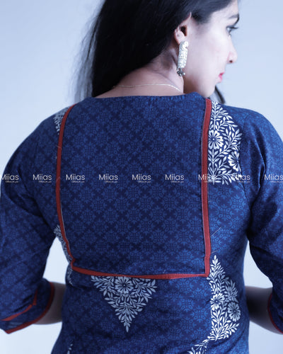 South Cotton Co-ord Set | Dual-Print Top + Matching Bottoms | Blue