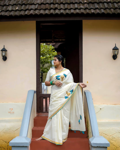 Kerala Cotton Saree & Unstitched Blouse-Onam 2025