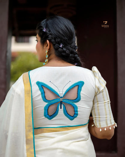 Kerala Cotton Saree & Unstitched Blouse-Onam 2025